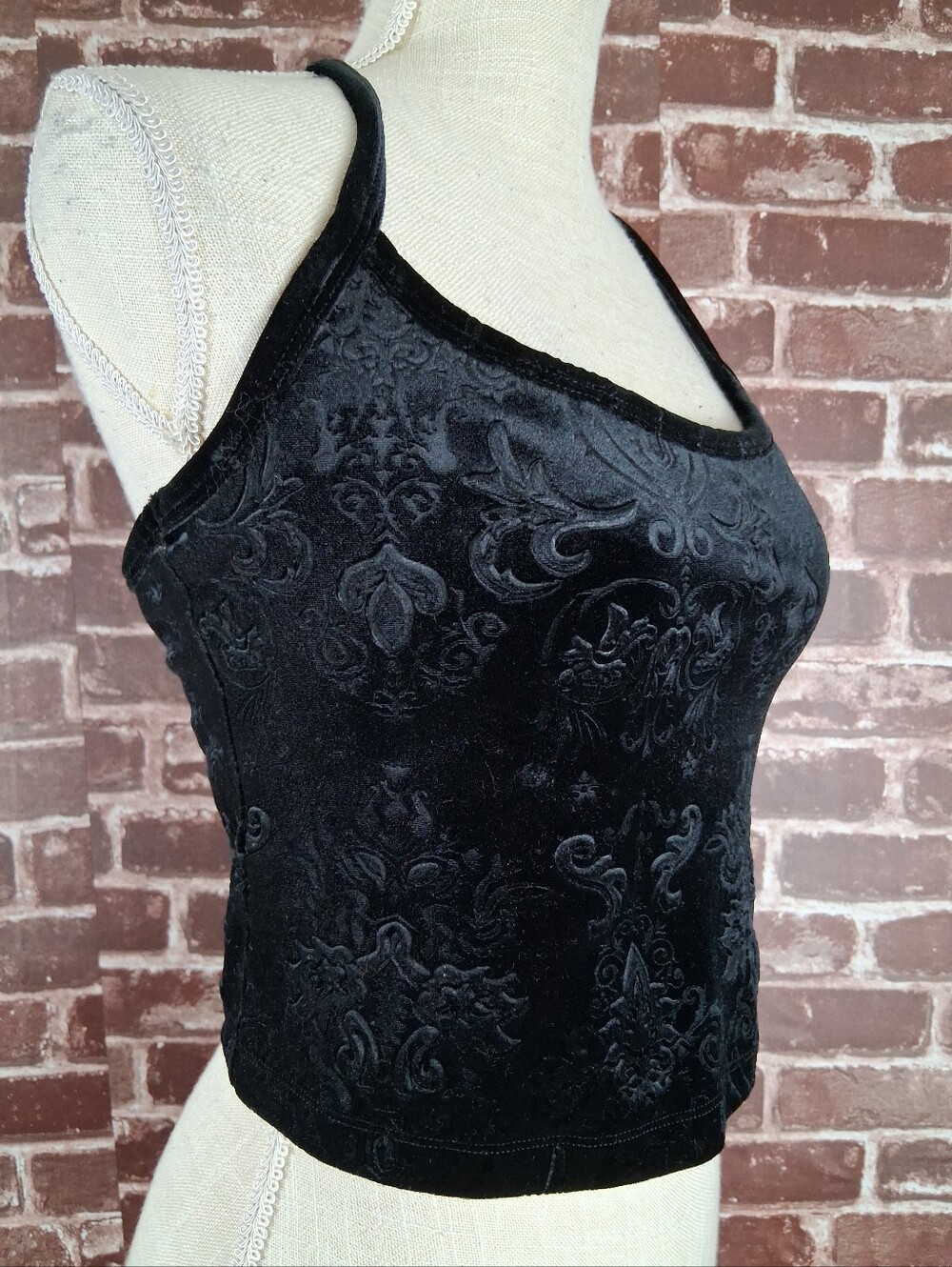 Beyond Yoga Black Embossed Baroque Velvet Tank Cami MEDIUM Racer Back